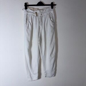 Free People Tapered Linen Blend Pants XS Ivory Paperbag Waist Toggle